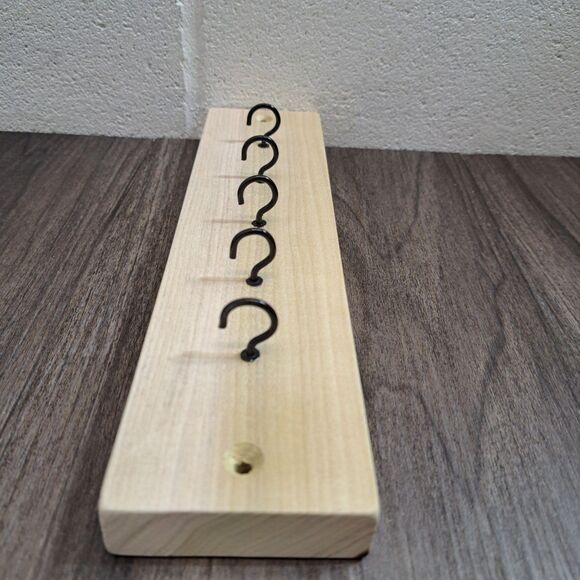 Handmade 10 inch Wall Mount 5 Hook Key/Hat Rack Brown Solid Wood Black Hooks - Picture 2 of 9